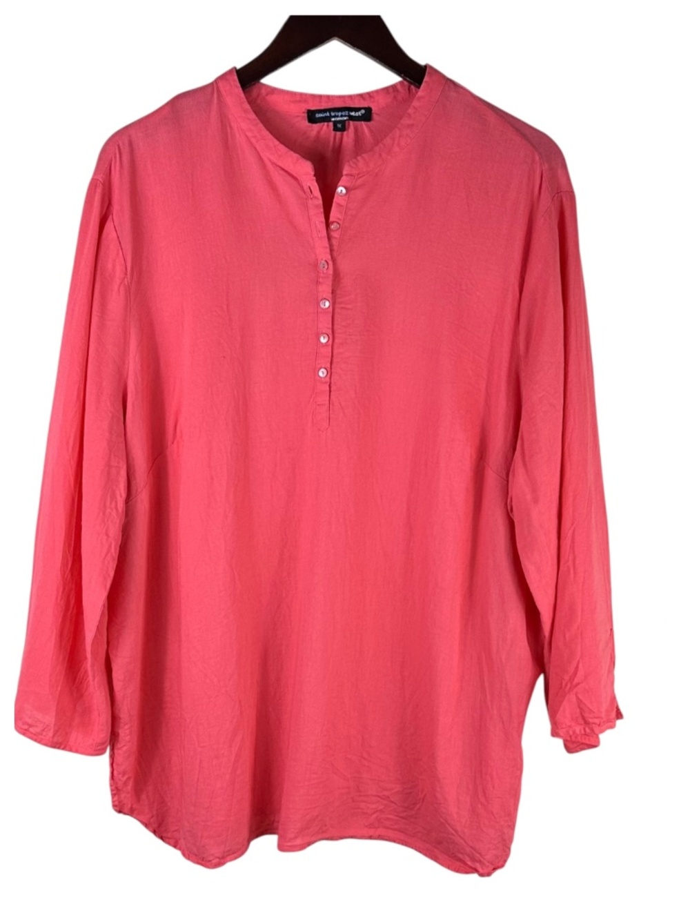 Saint Tropez West Tunic Shirt Top Sz 1X 16 18 Coral Pink LINEN Coastal Flowy - Picture 2 of 4